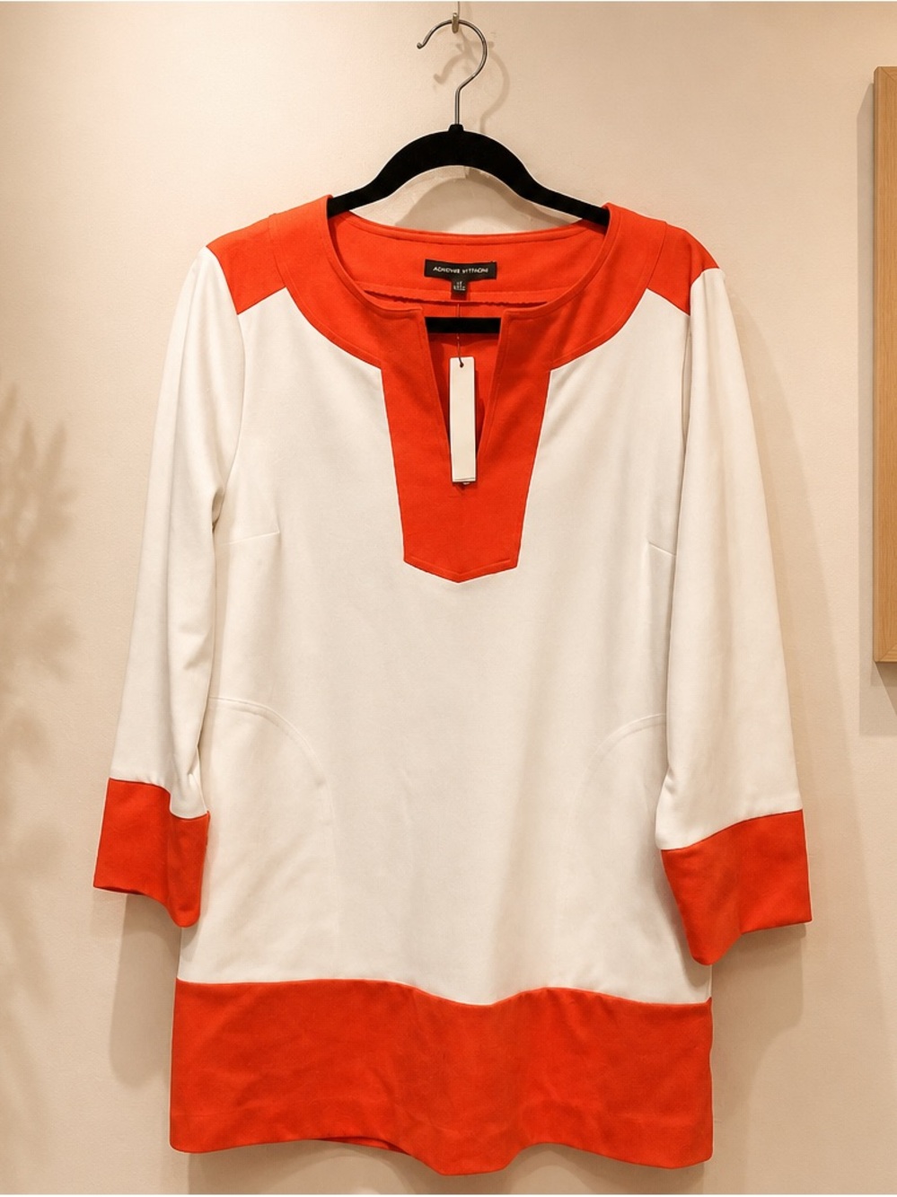 Adrienne Vittadini White and Orange Colorblock Tunic